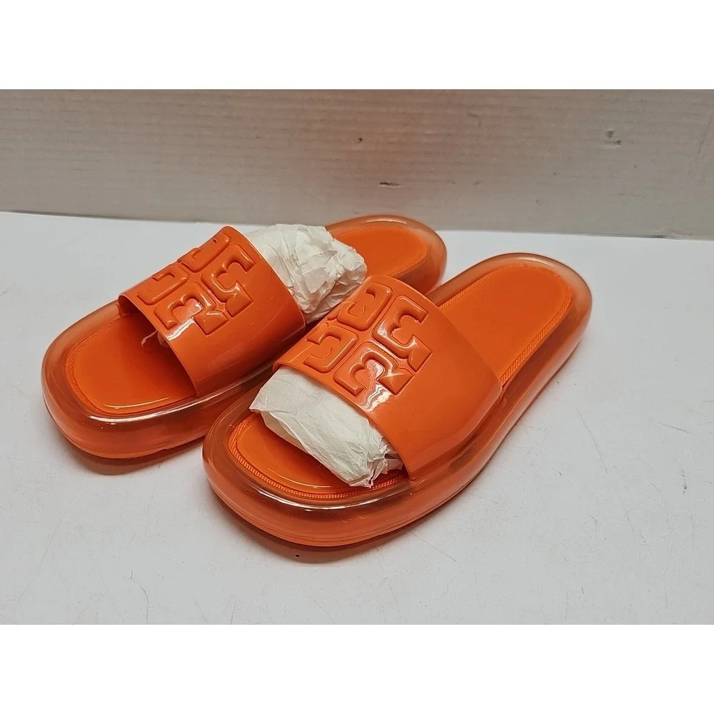 Tory Burch Bubble Jelly Slides Fluorescent Orange (Size 6B)